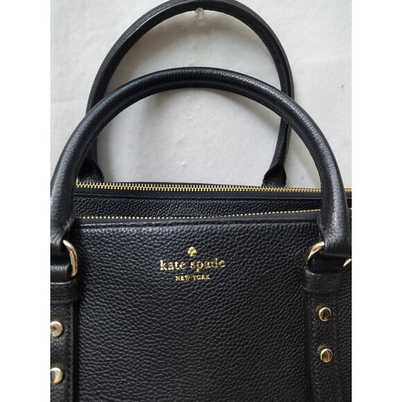 Kate Spade New York Black Leather Carryall Double Handles Satchel Bag - Picture 3 of 16